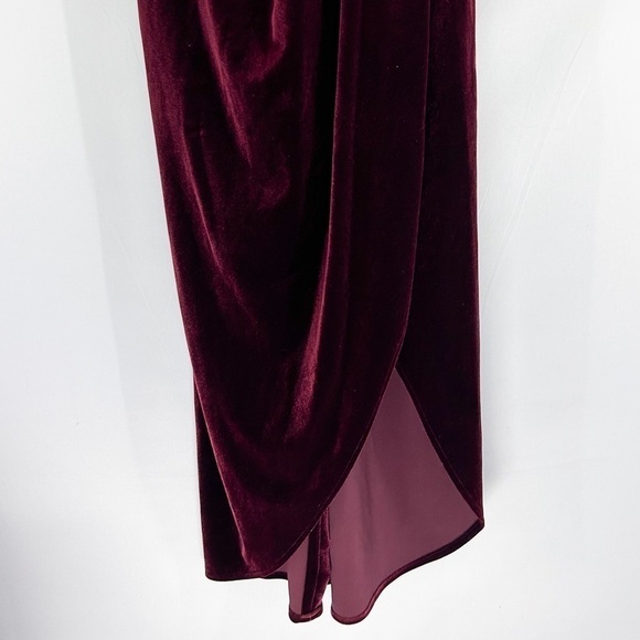 XScape Burgundy Velvet Tulip Hem Dress Maxi Gown Draped Skirt Sleeveless size 10 - Picture 7 of 8